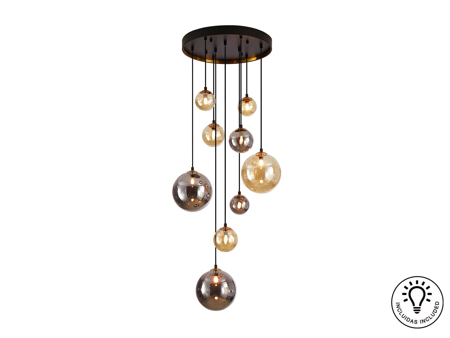 Lámpara Moderna 9 Luces Negra y Latón - Schuller Dark | luzguru.com
