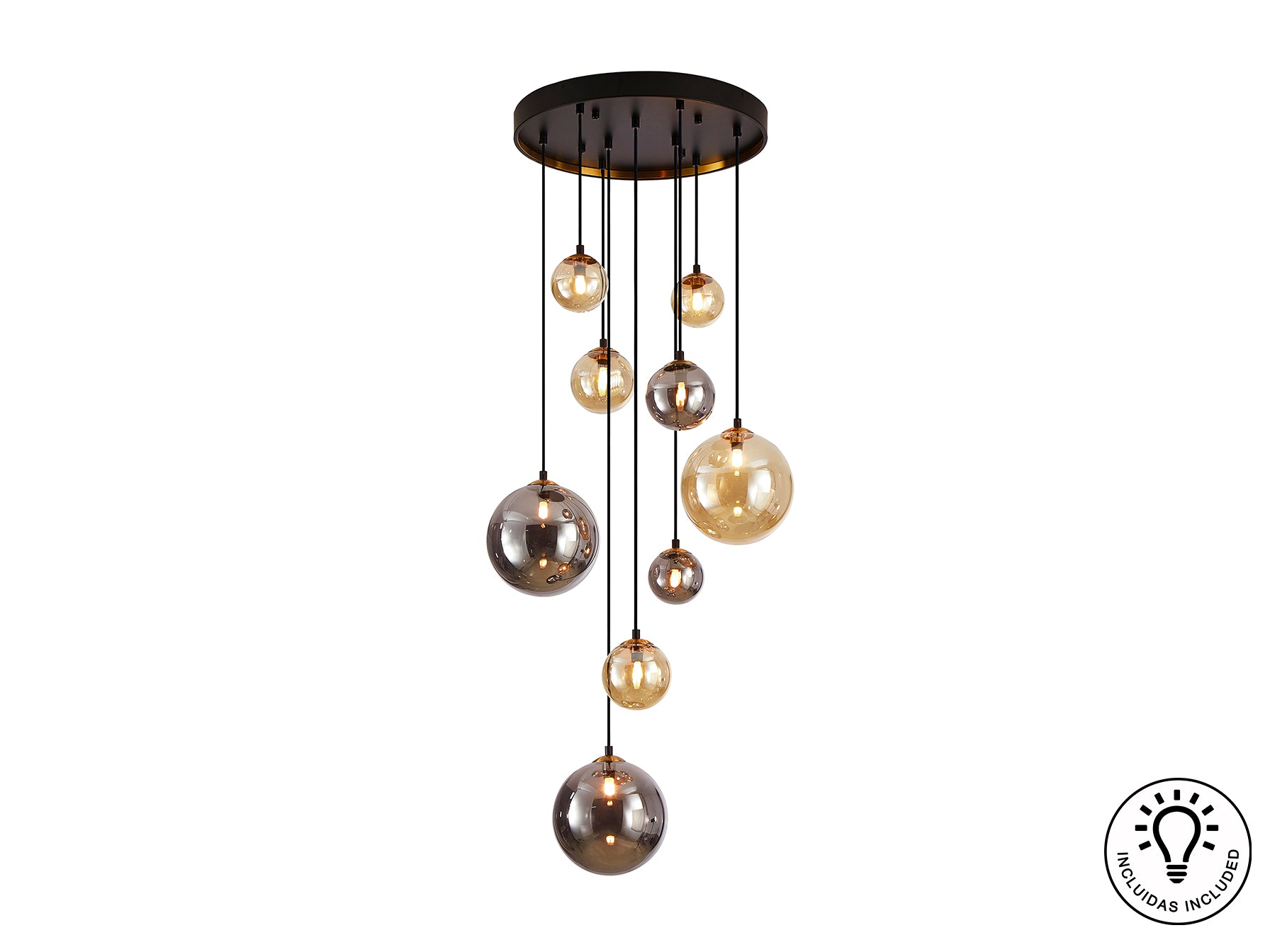 Lámpara Moderna 9 Luces Negra y Latón - Schuller Dark | luzguru.com