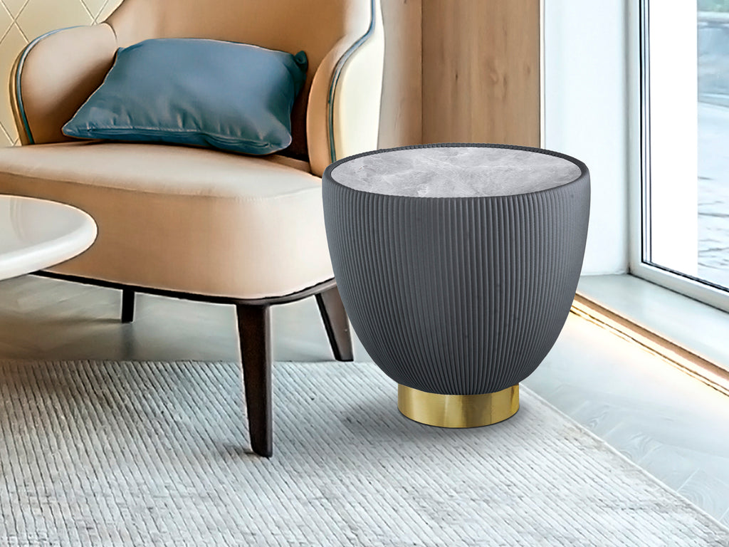 Mesa Auxiliar Redonda Gris y Latón - Schuller Candy - luzguru.com