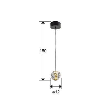 Medidas Lámpara Schuller Zaria (Ref. 502160): Ø12cm, Alto 25-160cm.  Iluminación LED 4.2W, 294lm, 3000K. Negro, Dorado, Transparente.
