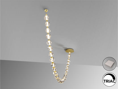 Lámpara Zaria II dorada SCHULLER - Detalle de la lámpara de metal y 29 tulipas de acrílico transparente. Ref. 448925. Iluminación LED 105W, 3000K, 8704 lúmenes.  Incluye driver TRIAC y sistema de regulación.
