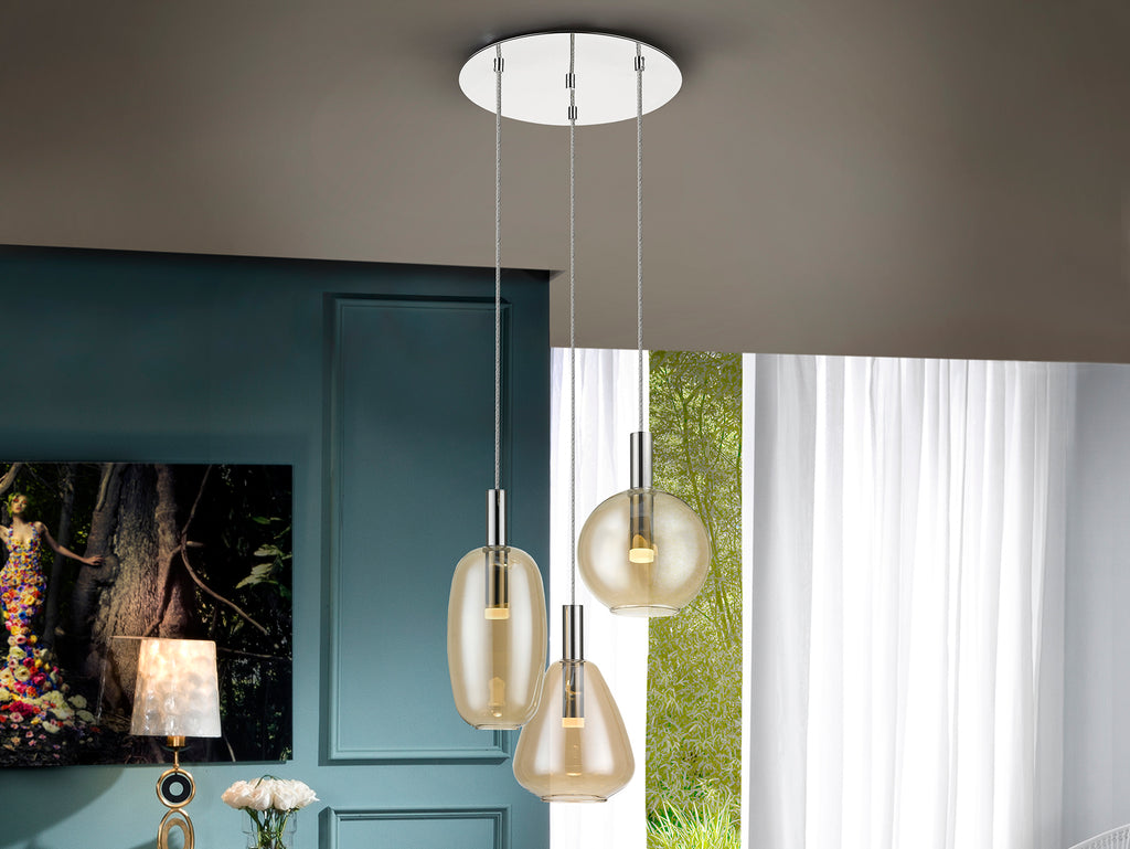 SCHULLER i3 - Lámpara Nara 561036 - 3 Luces Cromado Ámbar Opal - LUZGURÚ