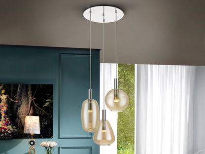 SCHULLER i3 - Lámpara Nara 561036 - 3 Luces Cromado Ámbar Opal - LUZGURÚ
