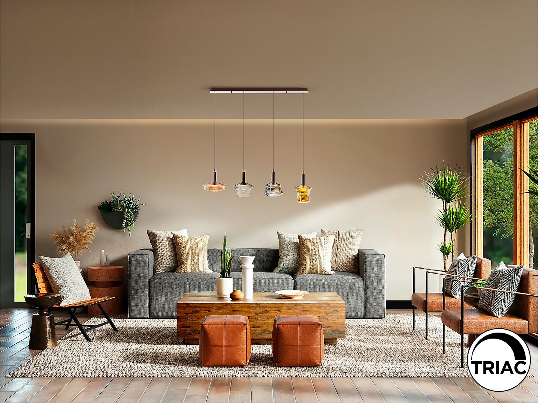 Lámpara Scarlet 4 luces Bronce SCHULLER - Detalle de la colección Scarlet, Ref. 403269.  Aluminio cepillado, cristal con baño electrolítico, 3000K, 24W, 760lm.  LUZGURÚ
