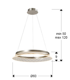 Medidas Lámpara Schuller Sendra 747363: Ø60cm, Alto 9cm, Altura regulable 50-120cm.  Cromo. LuzGuru.

