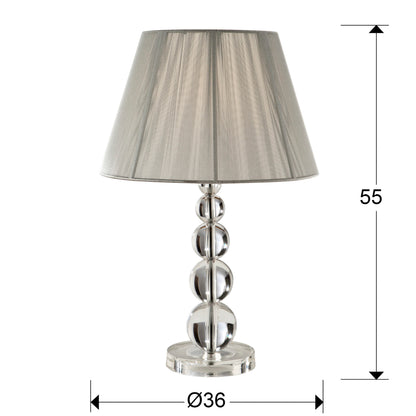 Medidas lámpara sobremesa Schuller Mercury 661418: 55cm alto, pantalla 36cm diámetro.  Diseño moderno, cromo, acrílico y plata.
