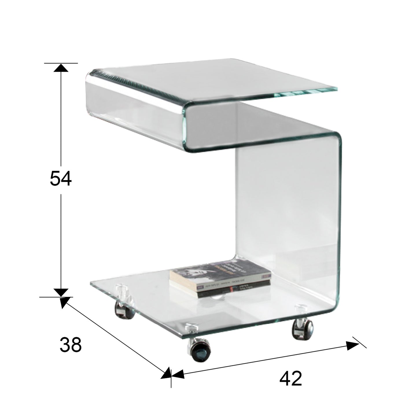 Medidas Mesa Auxiliar Schuller Glass 552522: 42x54x38 cm (Ancho x Alto x Profundo). Cristal transparente 10mm.
