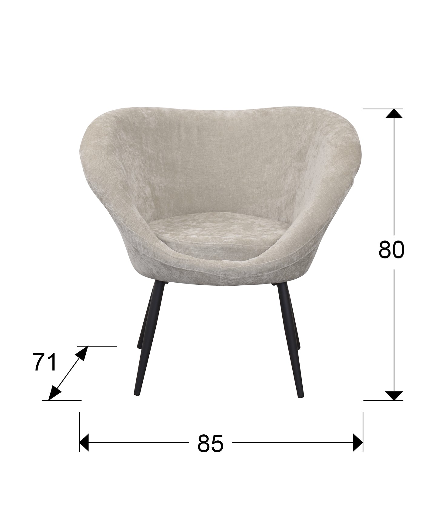 Medidas Butaca Ozome Schuller 836294: 85x80x71 cm (Ancho x Alto x Profundo).  Asiento: 49x53 cm (Ancho x Profundo).  Respaldo: 50x36 cm (Ancho x Alto).
