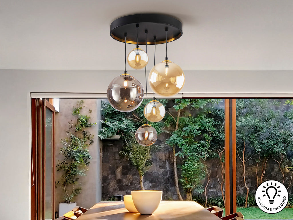 Lámpara Moderna 5 Luces Negro y Latón - Schuller Dark | luzguru.com