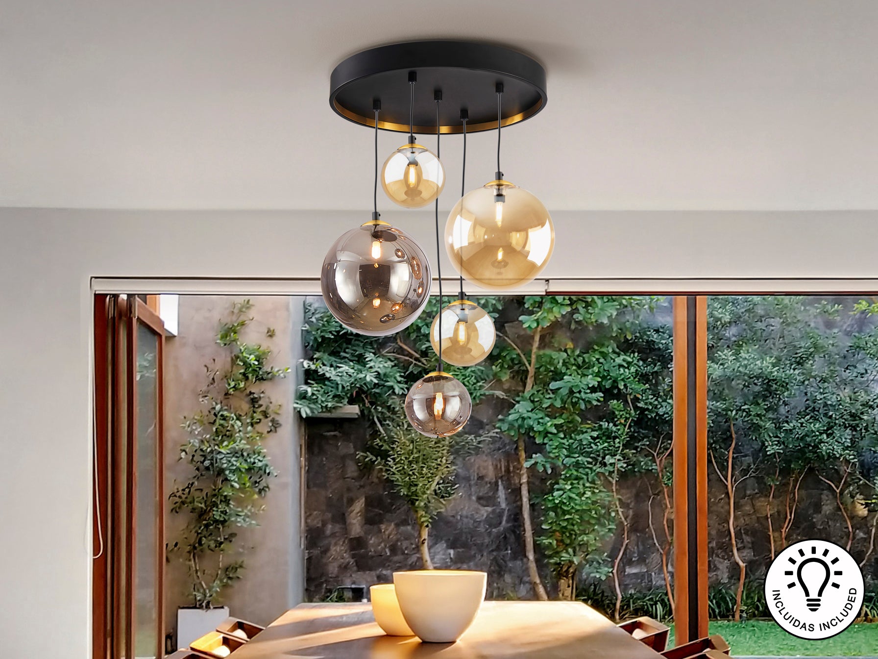 Lámpara Moderna 5 Luces Negro y Latón - Schuller Dark | luzguru.com