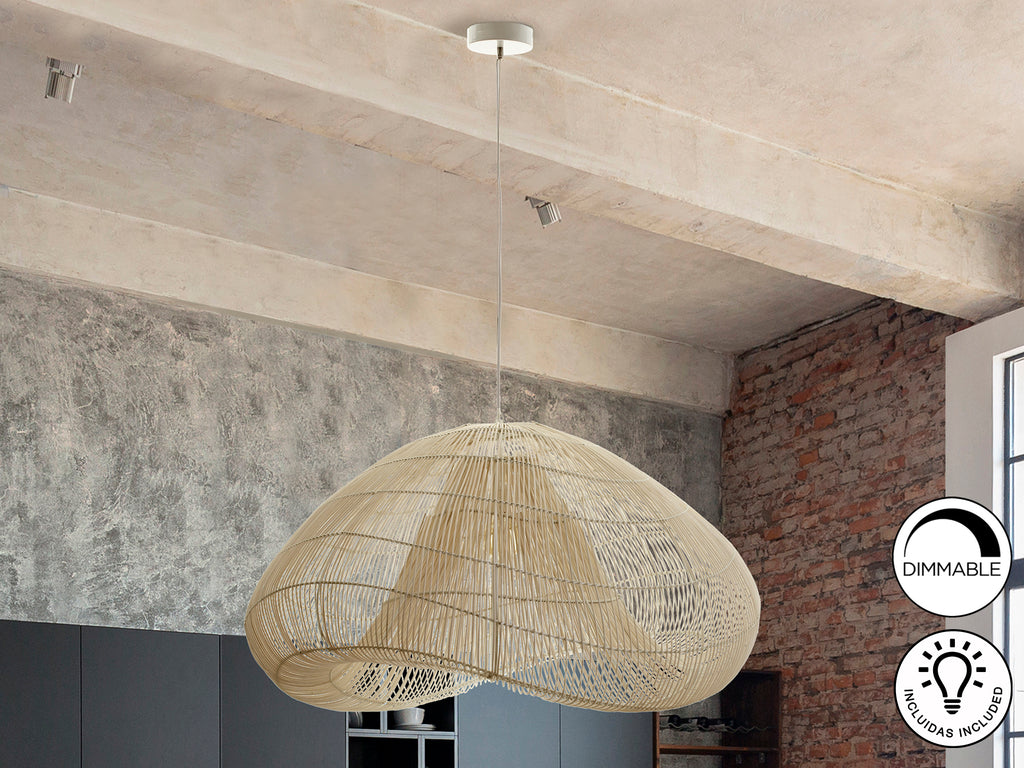 Schuller 567442 - Lámpara Ratán Sabah Blanco 100cm - luzguru.com