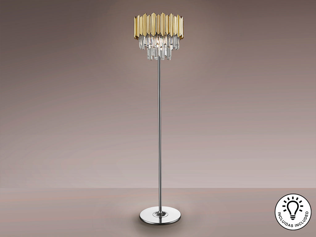 Lámpara Pie Moderna Schuller Tiara - Cromado Dorado | luzguru.com