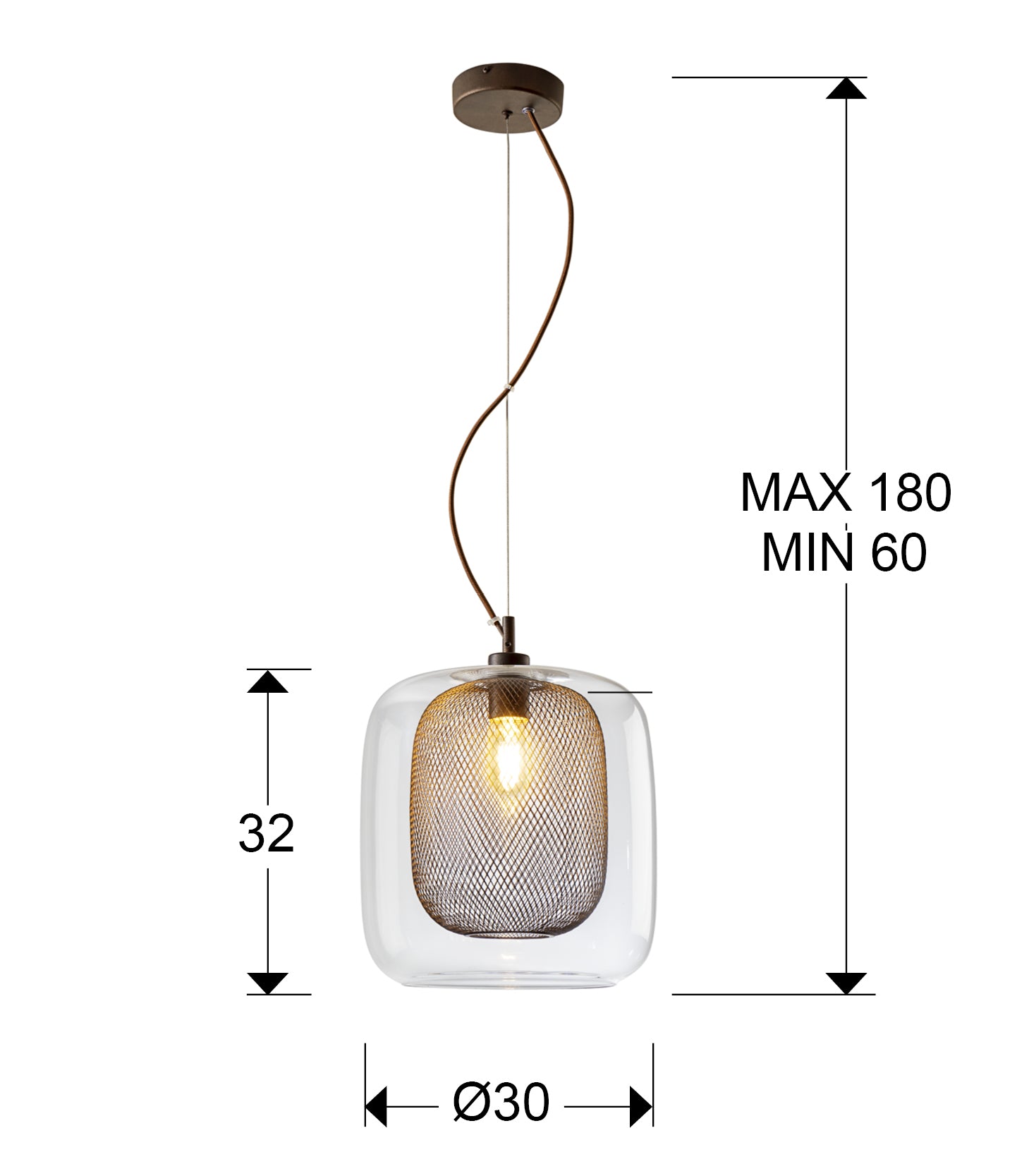 Medidas Lámpara Schuller Fox Grande Chocolate (Ref. 653732): Ø30cm, Alto mín. 60cm, máx. 180cm.  Luzguru.com
