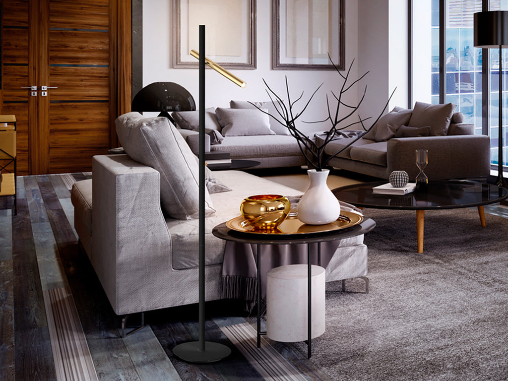 Lámpara de Pie Moderna Oro Negro - Schuller Varas | luzguru.com