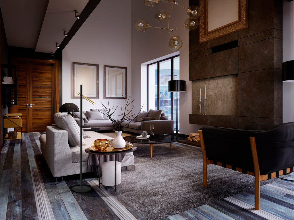 Lámpara de Pie Moderna Oro Negro - Schuller Varas | luzguru.com