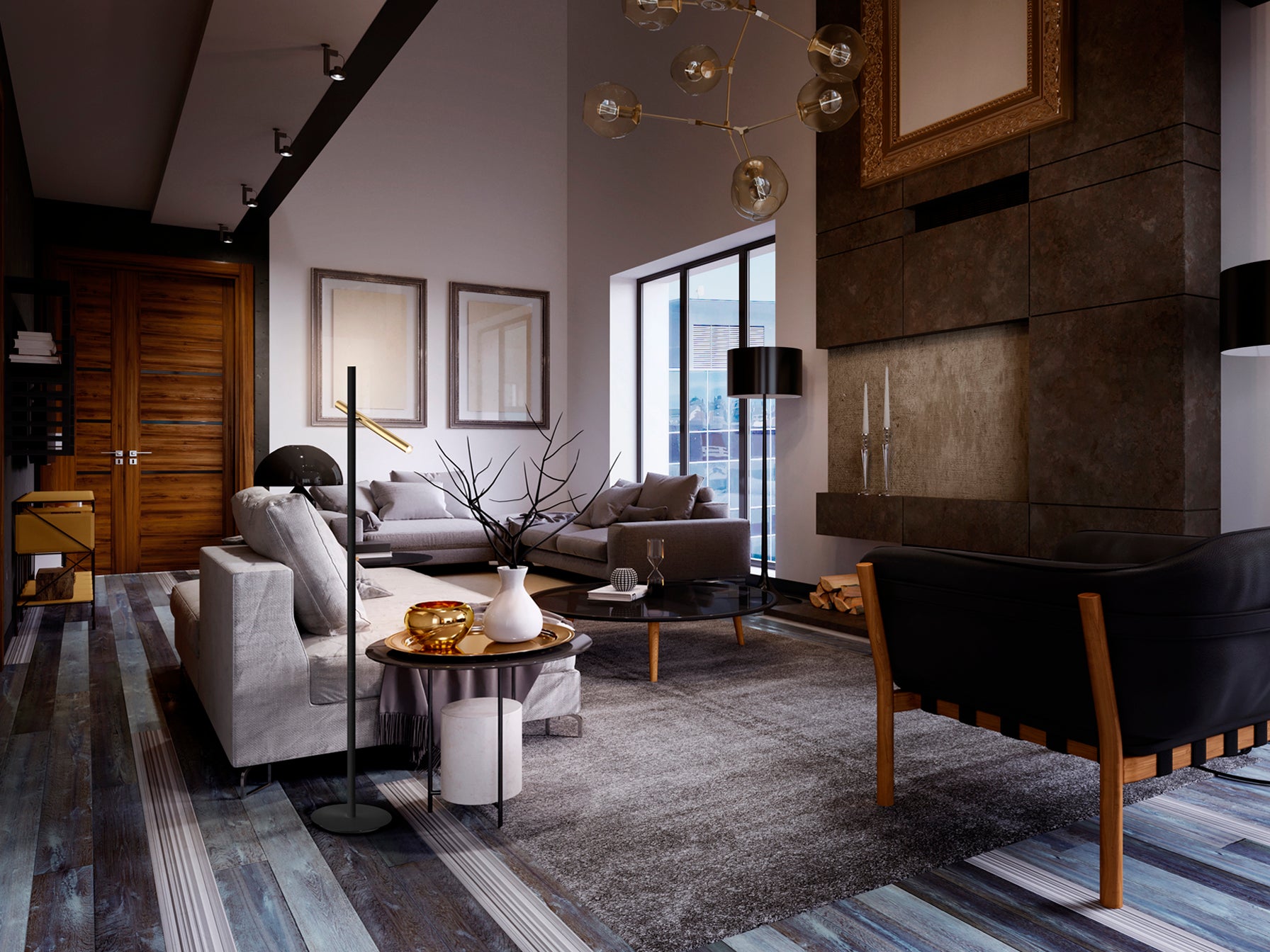 Lámpara de Pie Moderna Oro Negro - Schuller Varas | luzguru.com