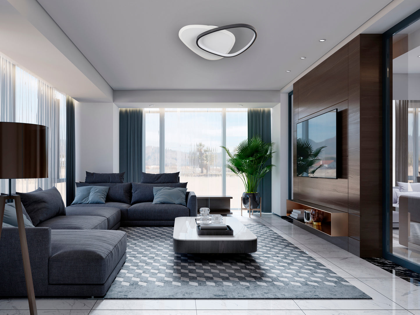 Plafón Aplique Moderno Schuller Romo - Blanco y Negro | luzguru.com