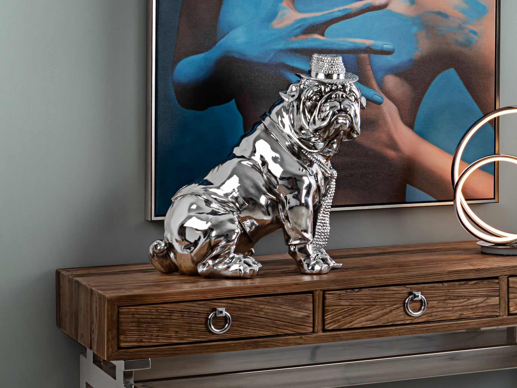 Figura Decorativa Bulldog Cromado - Schuller - luzguru.com