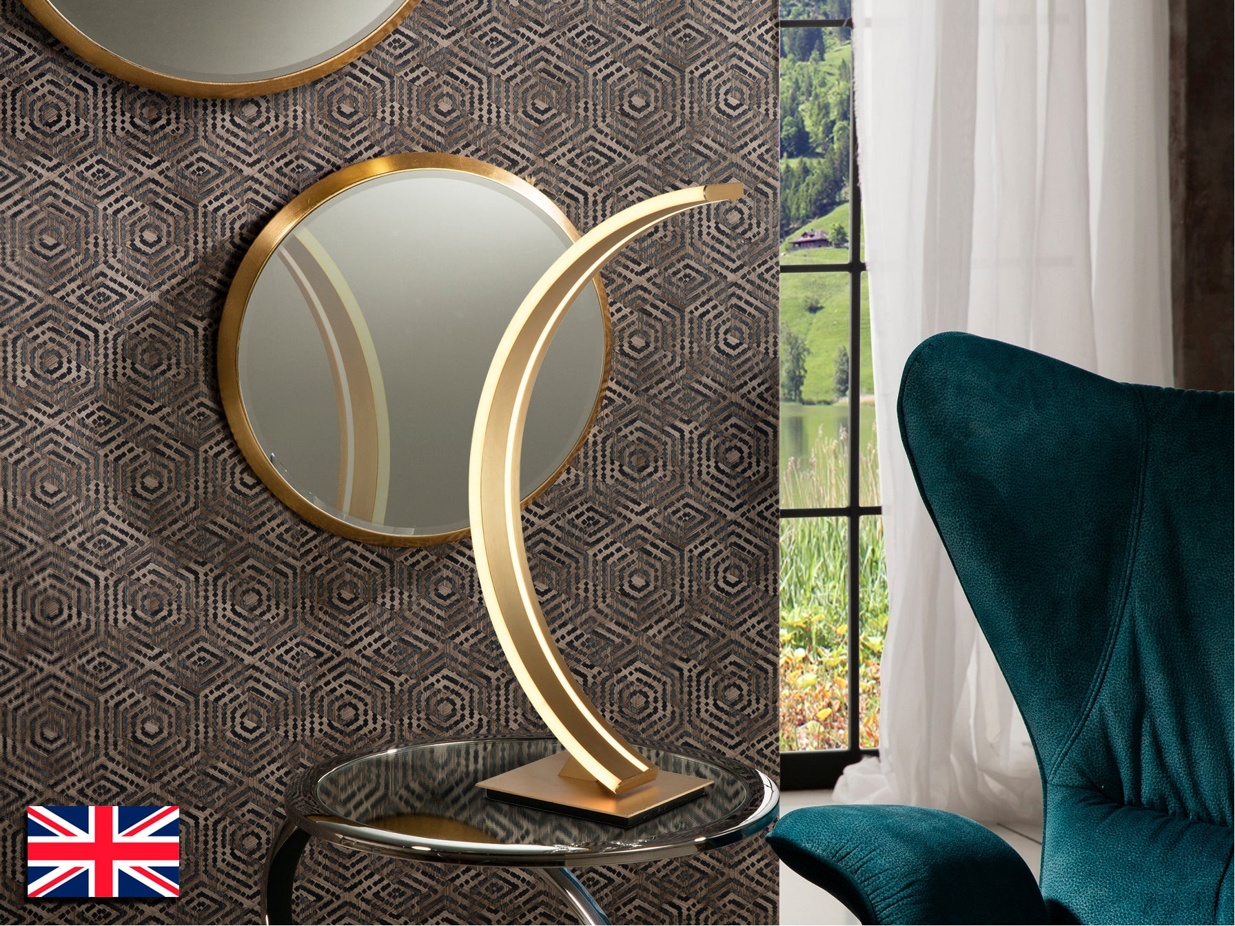 Lámpara Sobremesa Oro Schuller Arcus - Diseño Moderno | luzguru.com