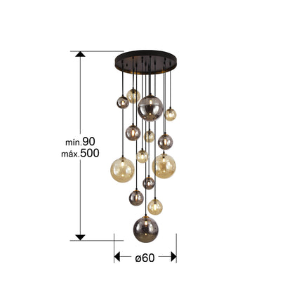 Medidas Lámpara Techo Schuller Dark 439015G: 60cm diámetro, 90-500cm altura.  Negro/Latón.
