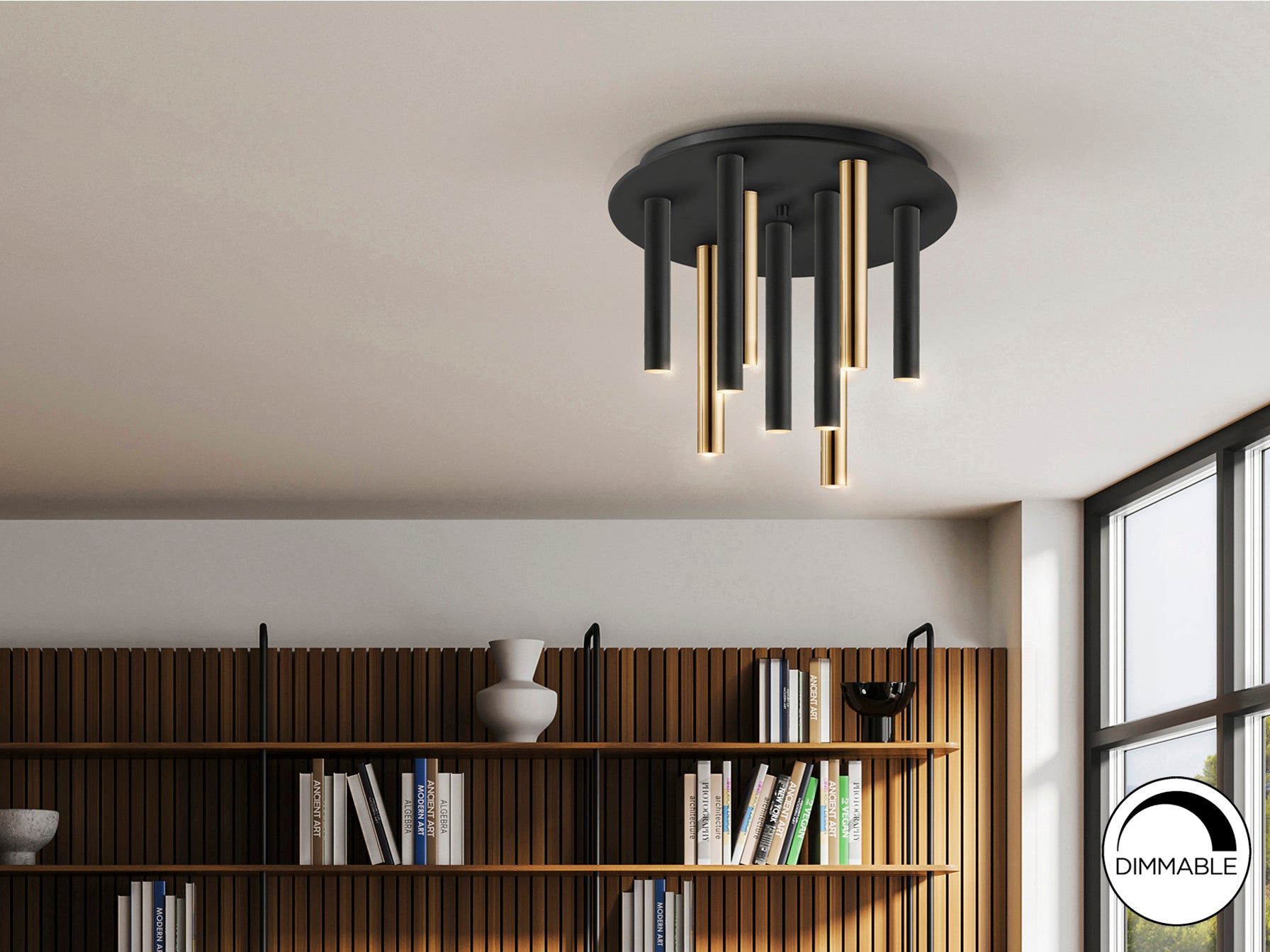 Plafón LED 9 Luces Oro Negro - Schuller Varas - Calidad Premium | luzguru.com