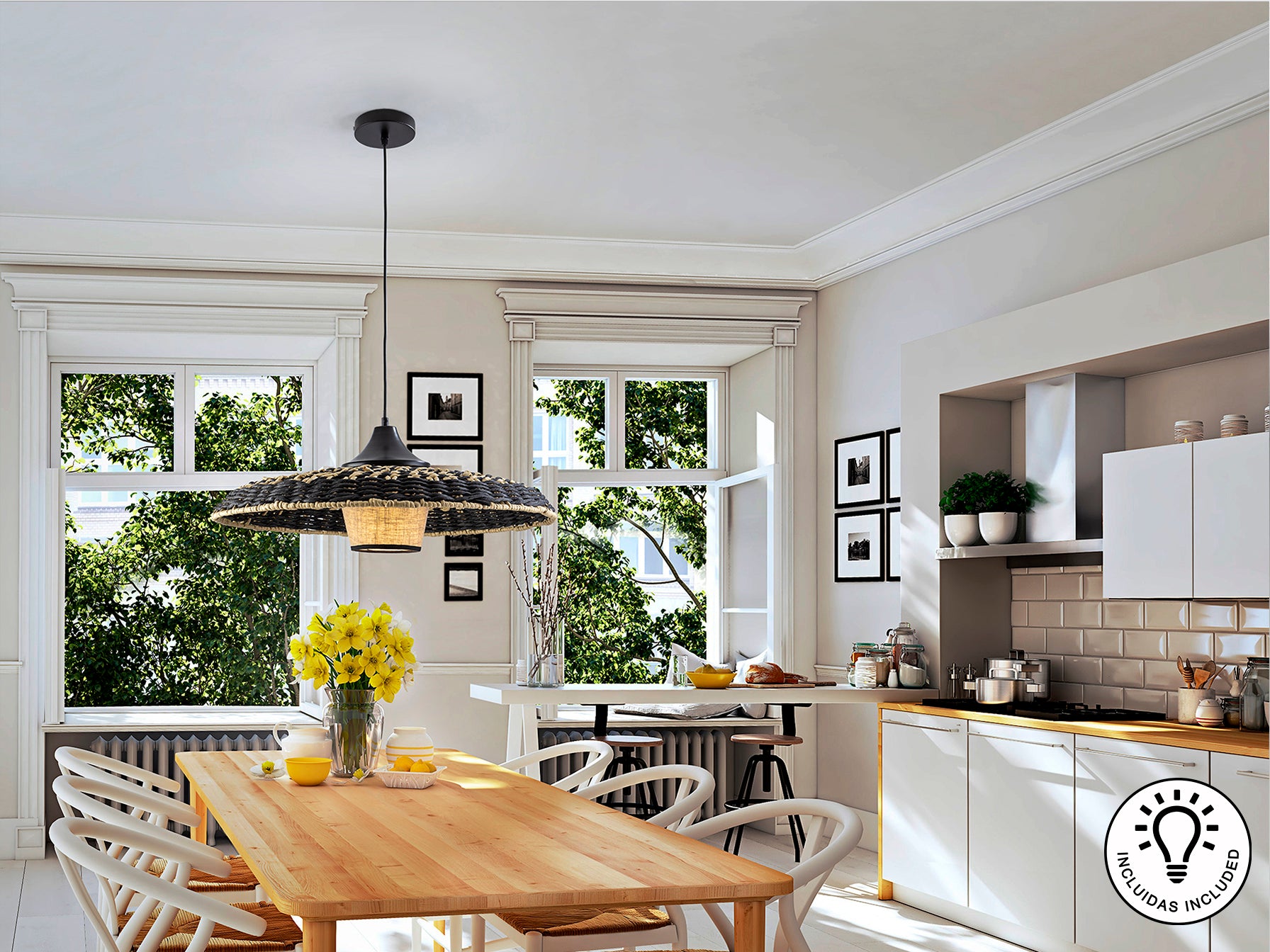 Lámpara de Papel Trenzado Negra - Schuller Fiji | luzguru.com