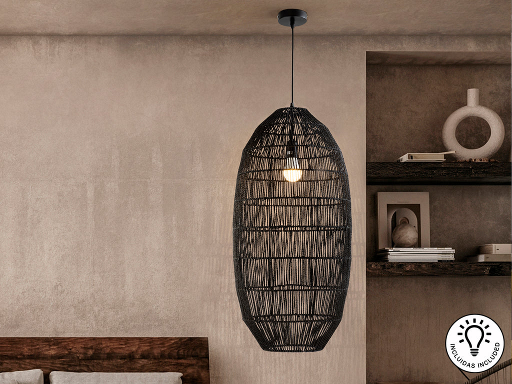 Lámpara de Papel Trenzado Negra - Schuller Tizne | luzguru.com