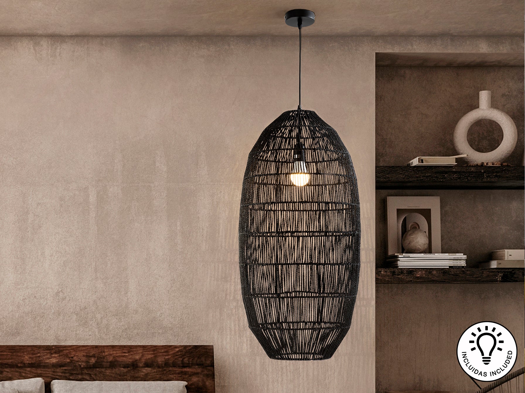 Lámpara de Papel Trenzado Negra - Schuller Tizne | luzguru.com