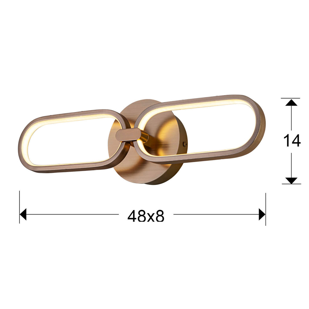Medidas Aplique Colette Oro Rosa Schuller 787017: 50x13x8 cm.  Aplique de pared LED, aluminio y silicona.
