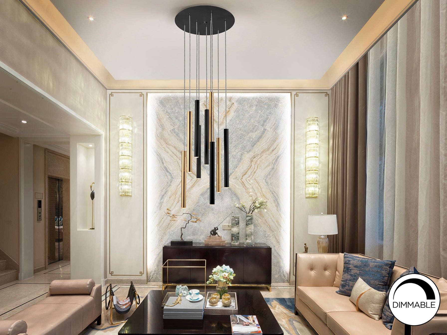 Lámpara Moderna Oro Negro 9 Luces - Schuller - Calidad Premium | luzguru.com