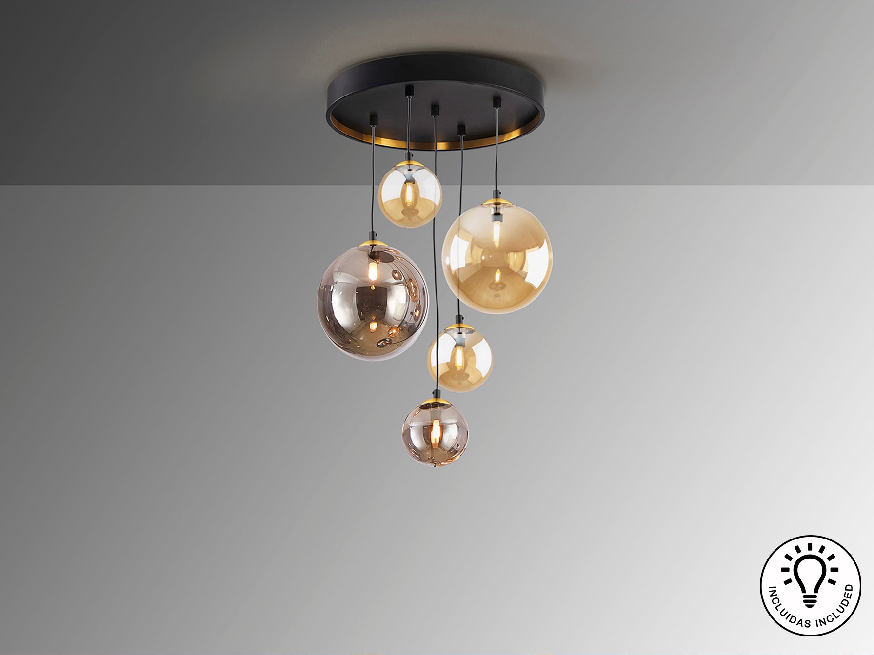 Lámpara Moderna 5 Luces Negro y Latón - Schuller Dark | luzguru.com