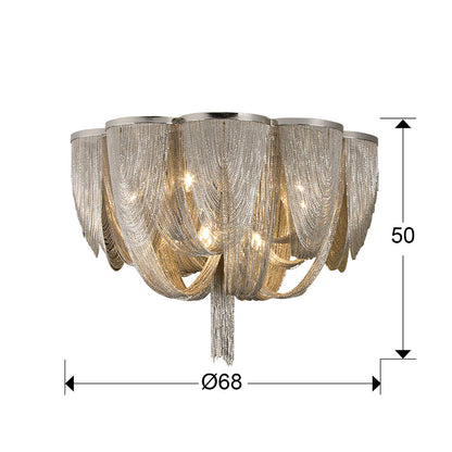 Medidas Plafón Minerva 10 Luces Dimable Schuller 872469D: Ø68cm, Alto 50-60cm, Florón Ø35x3cm.  Peso 10,22kg.
