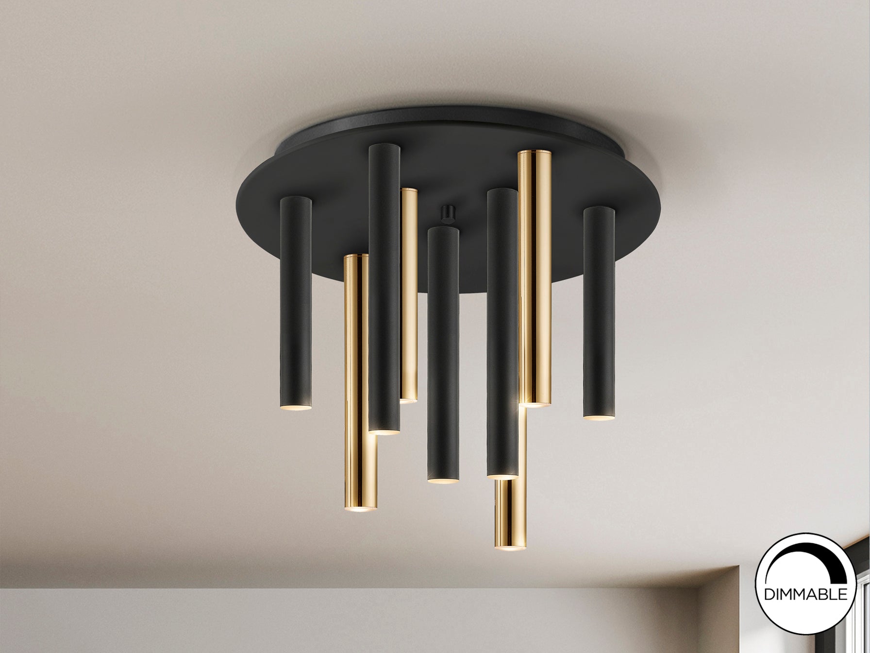 Plafón LED 9 Luces Oro Negro - Schuller Varas - Calidad Premium | luzguru.com