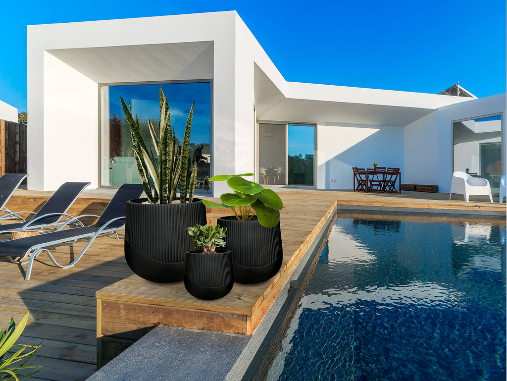 Set 3 Maceteros Negro Kioto - Schuller - Calidad Premium | luzguru.com