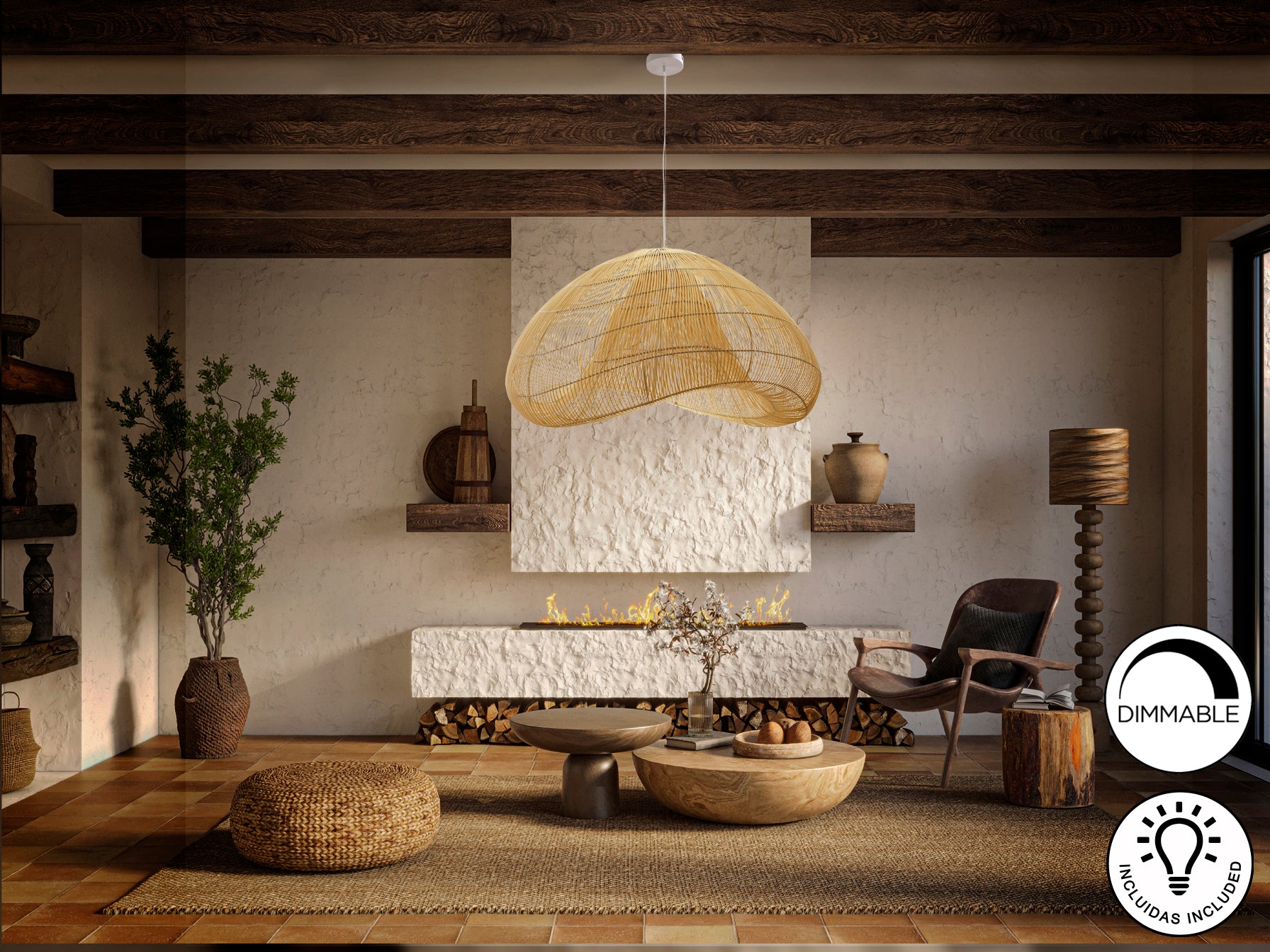 Lámpara Ratán Natural Schuller Sabah - Iluminación de Diseño | luzguru.com