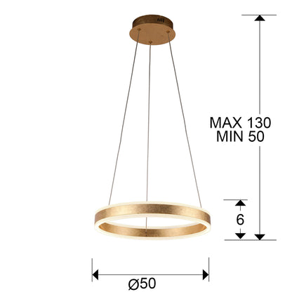 Medidas Lámpara LED Schuller Helia Oro 50D (Ref. 831940): Ø50cm, Alto mín. 50cm, máx. 120cm.
