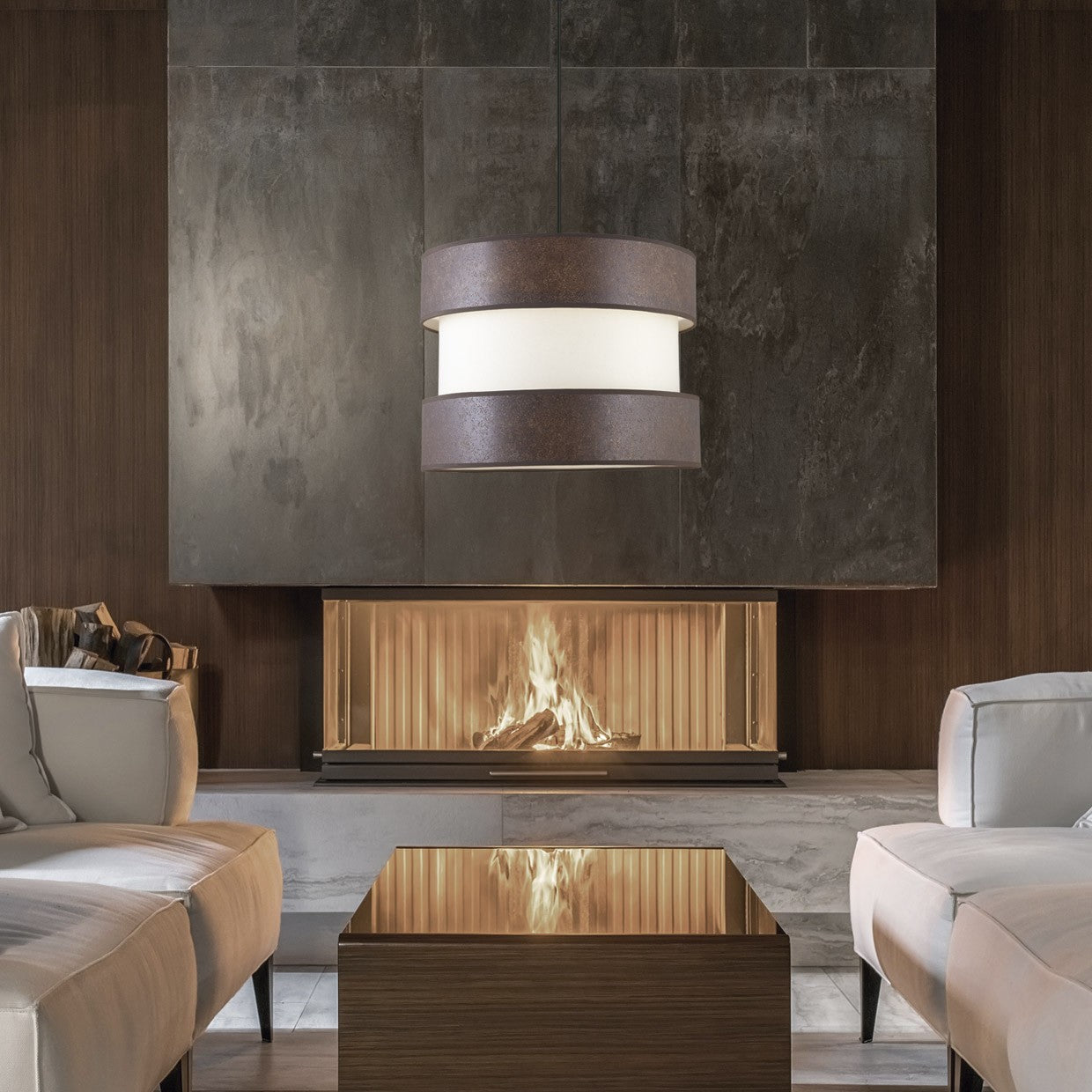 Colgante Dion Alemar en ambiente de salón - Iluminación industrial suave