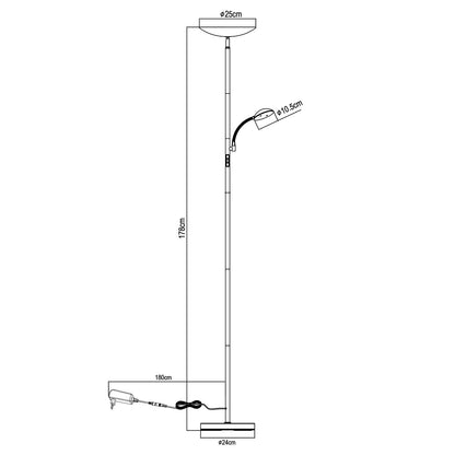 Esquema con dimensiones del pie de salón LED Kos Amarillo ALEMAR