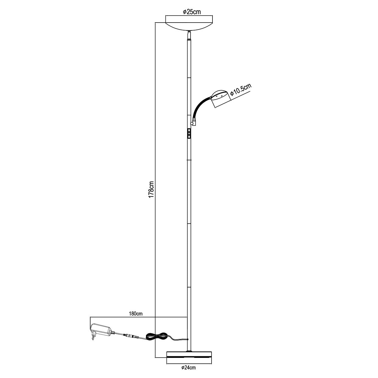 Esquema con dimensiones del pie de salón LED KOS arena ALEMAR