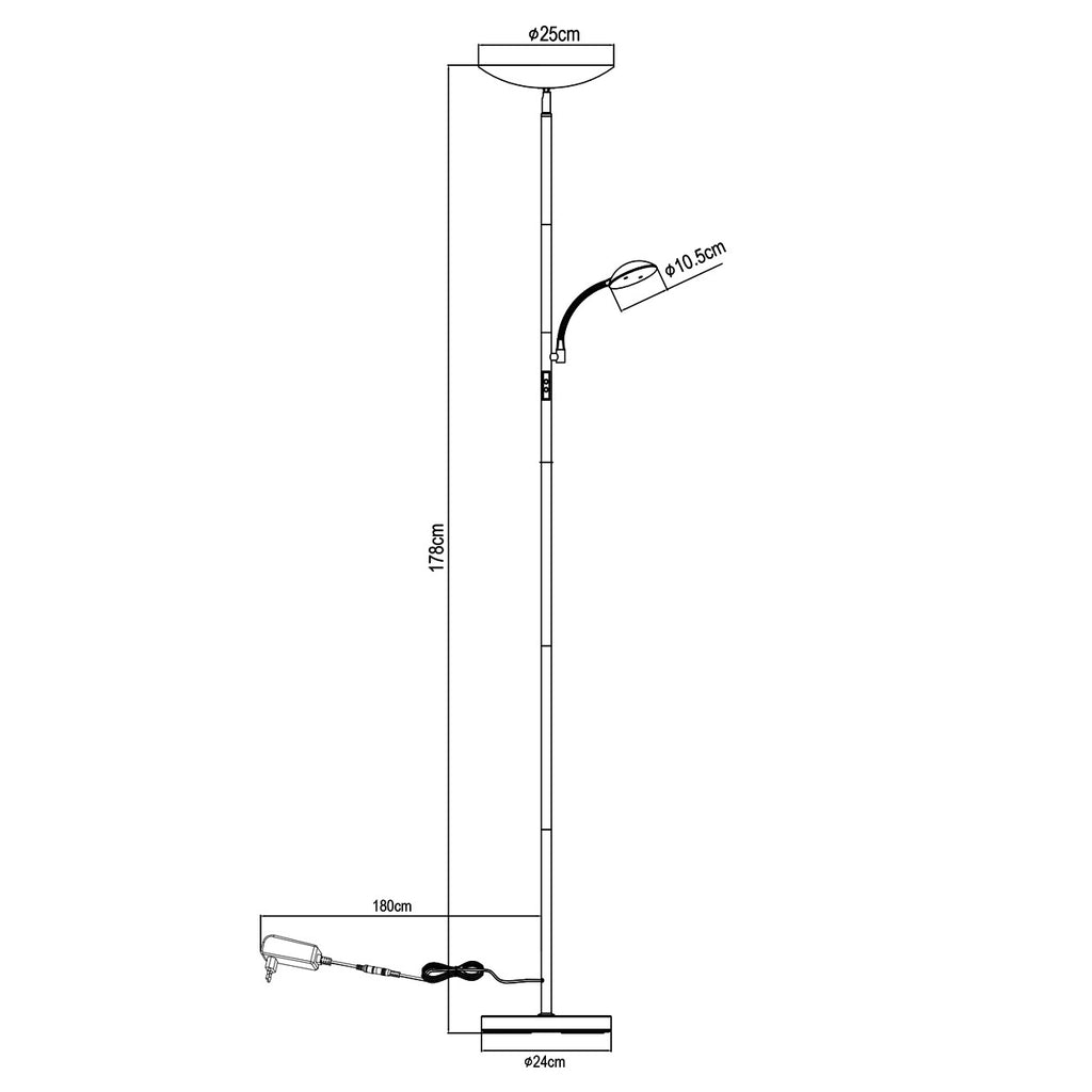 Esquema con dimensiones del pie de salón LED Kos ALEMAR