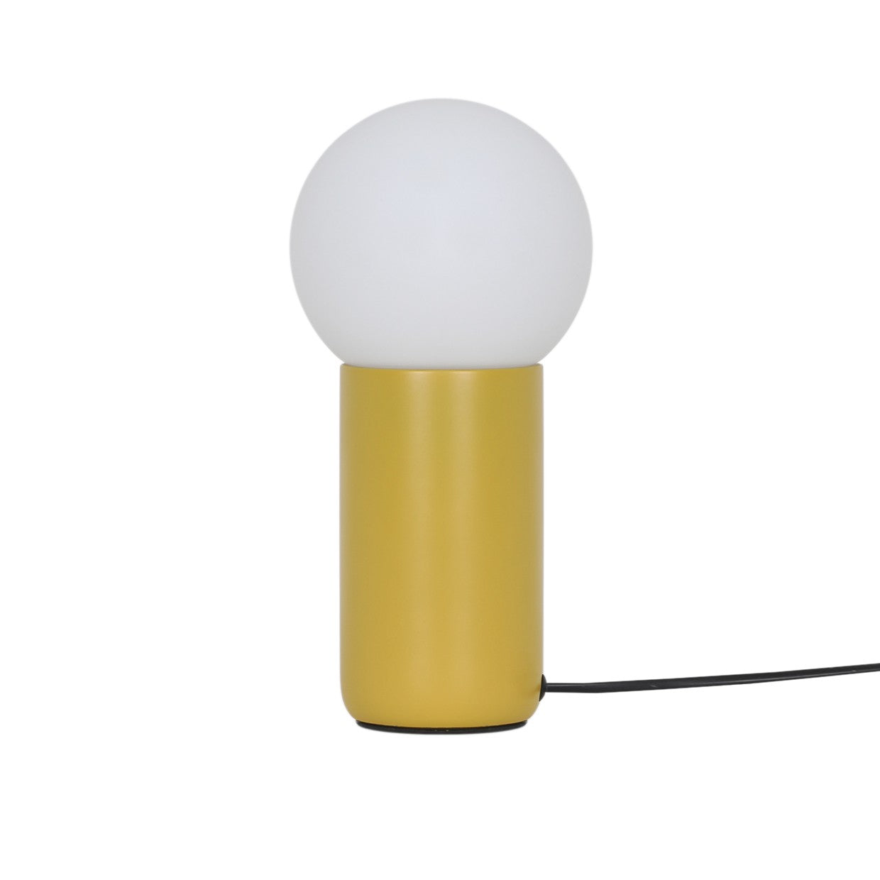 Detalle de la base y tulipa de la lámpara sobremesa Mint amarilla ALEMAR - Vista lateral