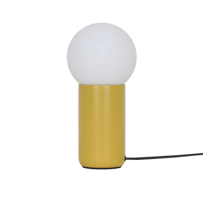 Detalle de la base y tulipa de la lámpara sobremesa Mint amarilla ALEMAR - Vista lateral