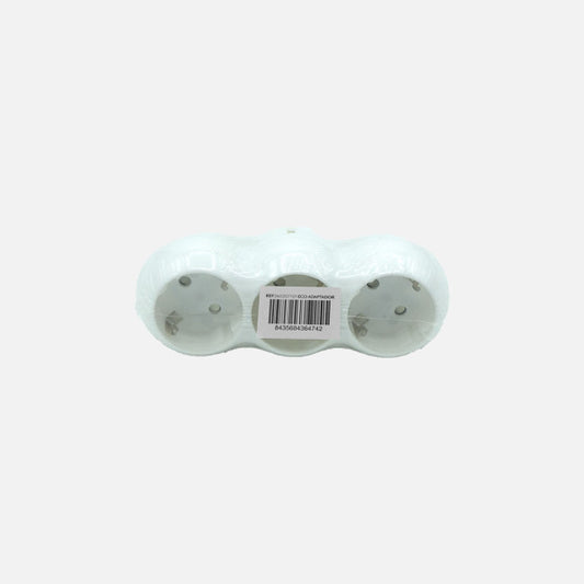 Adaptador Eléctrico Retráctil 3 Tomas 16A Blanco Fabrilamp - Vista frontal principal en fondo blanco | LuzGurú