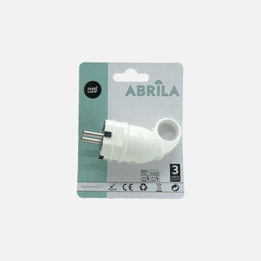 Clavija Eco Mod6 16A 230V Blanca con Anilla Tirador Fabrilamp - Vista frontal principal en fondo blanco | LuzGurú