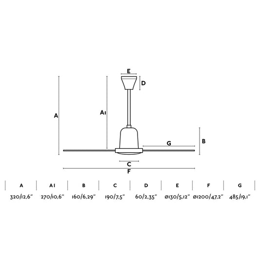 Ventilador de Techo 1374 – vista 2 · Ref. 33005