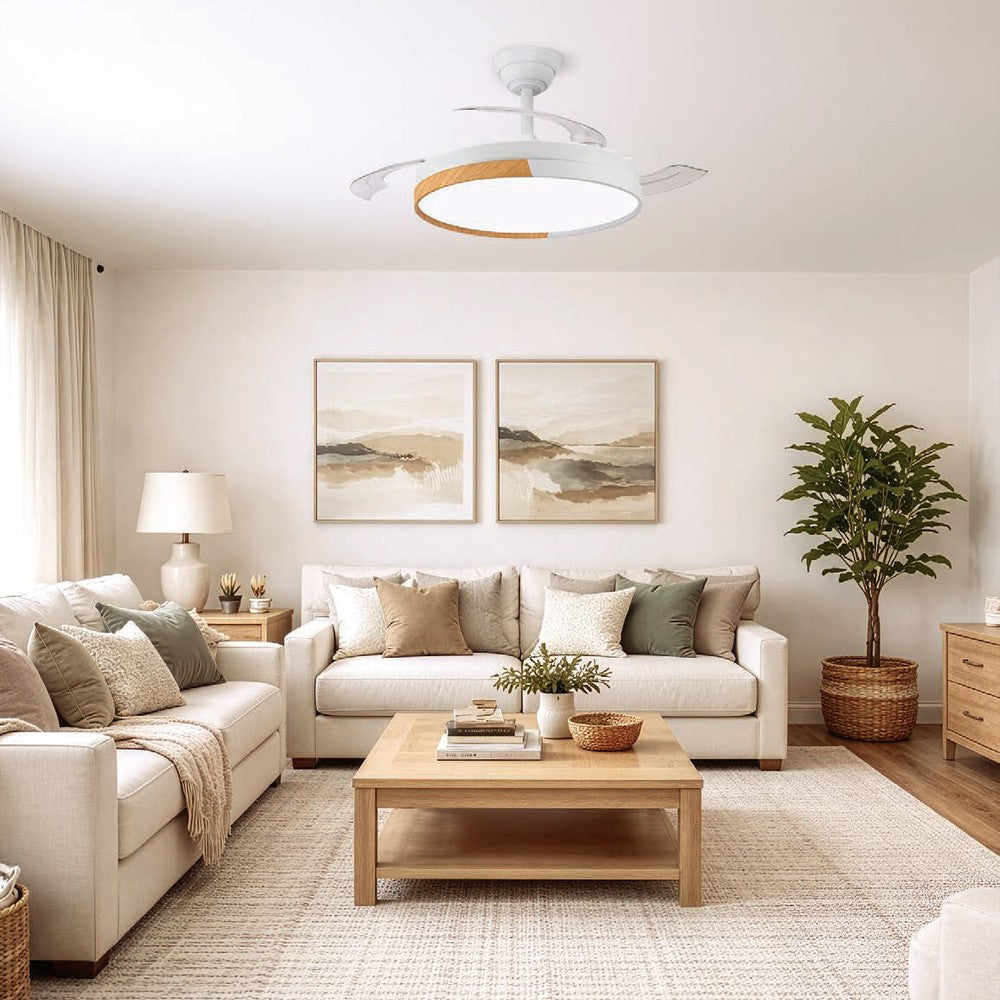 Ventilador de Techo con Luz Ecoro Blanco 48W Aspas Retráctiles CristalRecord - imagen 2 | CristalRecord