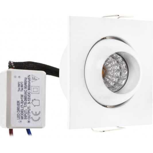 Empotrable Orientable LED Cuadrado Centavo 1W Blanco Fabrilamp - vista principal | Fabrilamp / Abrila