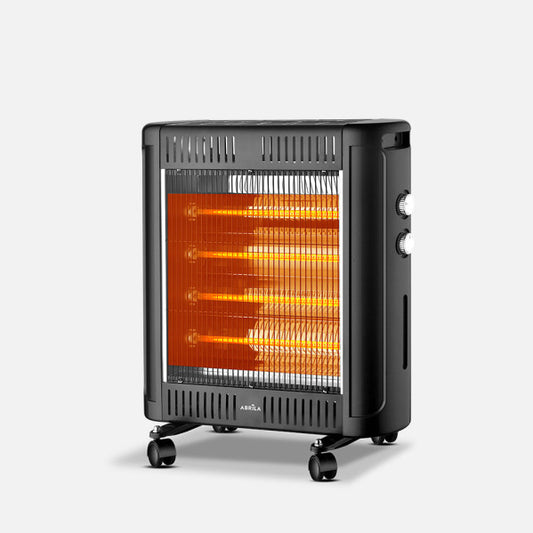Estufa Eléctrica de Cuarzo Kalinda 2400W Negro con Ruedas Fabrilamp - Vista frontal principal en fondo blanco | LuzGurú