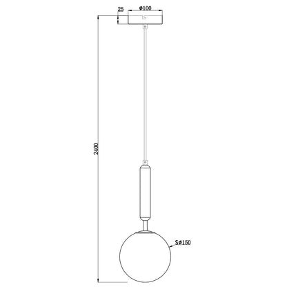 Esquema con dimensiones del colgante Ficus negro ALEMAR