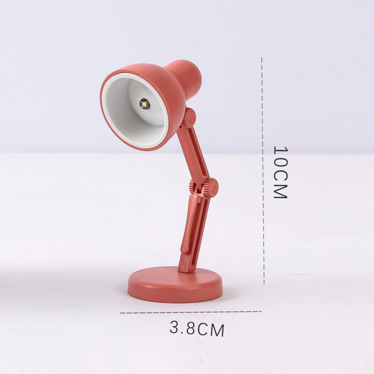 Esquema con dimensiones del mini flexo LED Pixel ALEMAR 4x4x10 cm